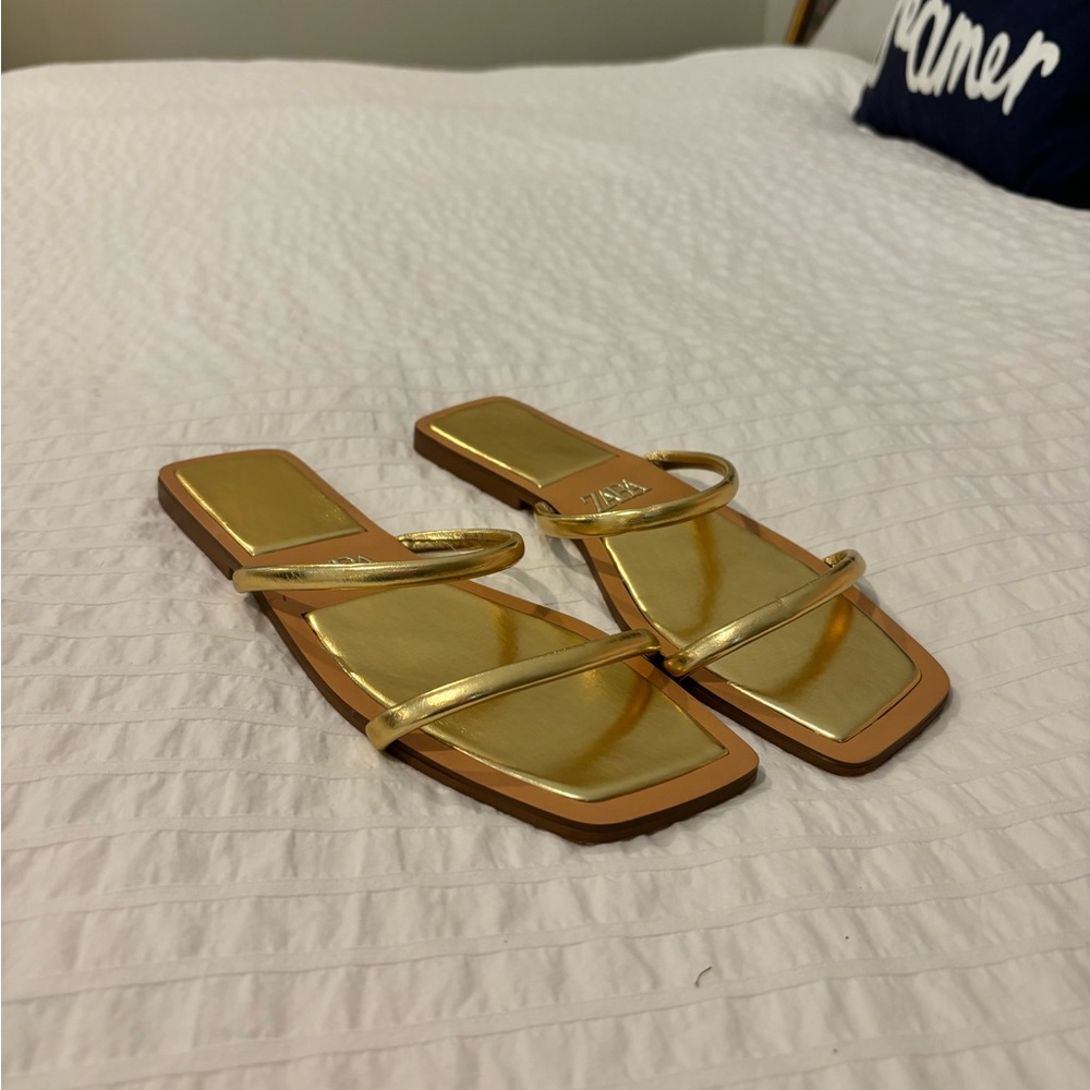 Zara Gold Square-Toe Sandals